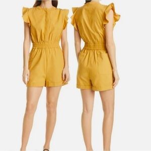 ba&sh Cecile Ruffle Sleeve Romper Playsuit Jumpsuit in Yellow Ochre